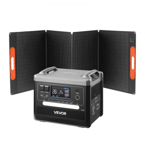VEVOR Nešiojama saulės energijos stotis, 2400 W, su 200 W sulankstomu saulės skydeliu, 2160 Wh