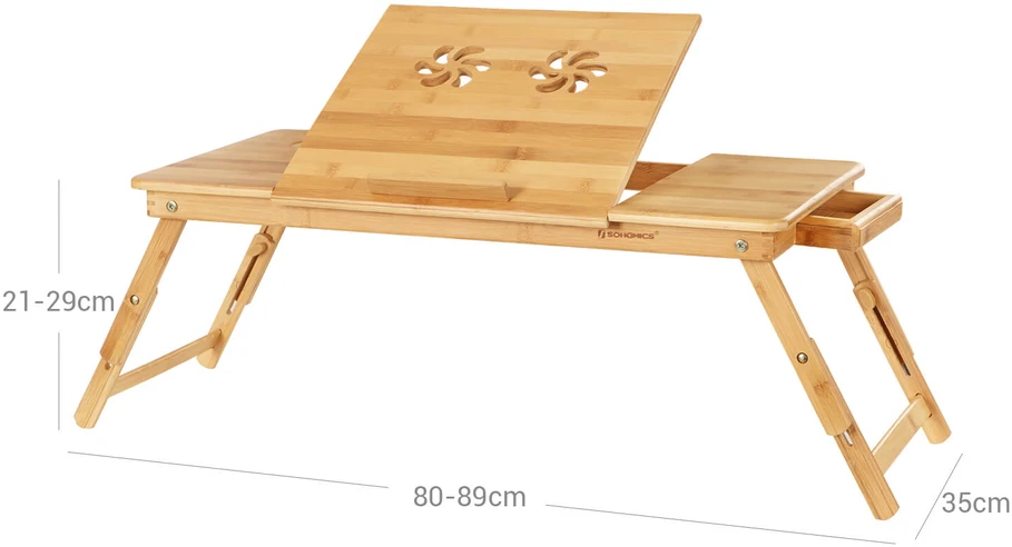 Koduva Nešiojamojo kompiuterio stalas iš bambuko, reguliuojamo aukščio, sulankstomas, 72 x 21–29 x 35 cm
