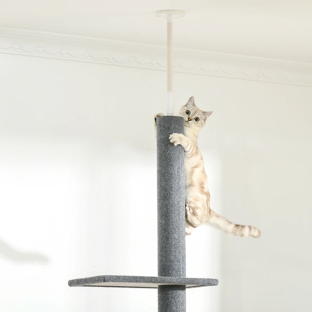 Aosom Nuo grindų iki lubų siekiantis kačių draskymo stulpas, pilkas, 228-260 cm