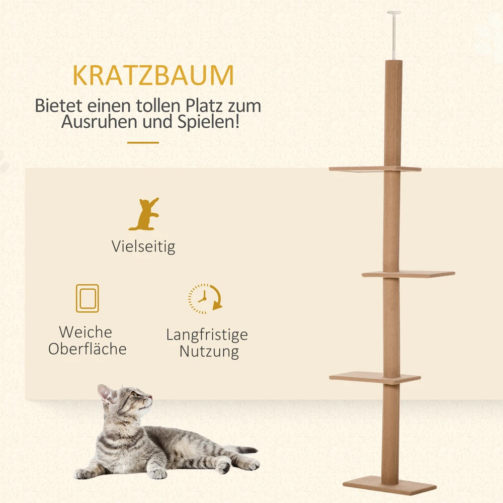 Koduva Nuo grindų iki lubų tvirtinamas kačių draskyklės bokštas, šviesiai rudas, 228-260 cm