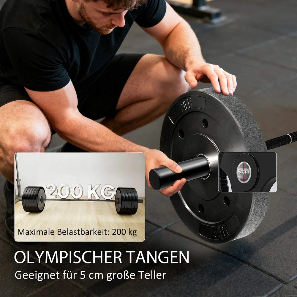 Aosom Olimpinė štanga, 180 cm, plienas, juoda, 200 kg