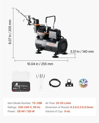 VEVOR Oro teptuko rinkinys su kompresoriumi TC-20B, 120 W, 3 antgaliai