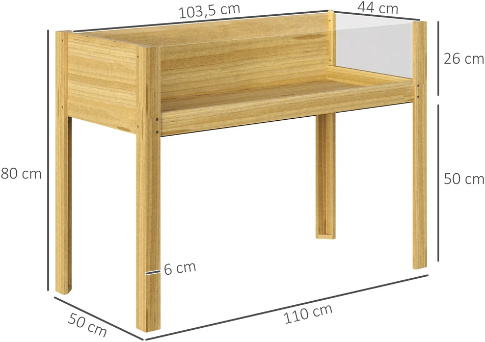 Aosom Paaukštinta lysvė iš medienos, natūralios medienos spalva, 110 x 50 x 80 cm