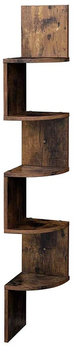 Koduva Pakabinama kampinė lentyna, 5 aukštų, medžio imitacijos, 20 x 20 x 127,5 cm, tamsiai ruda