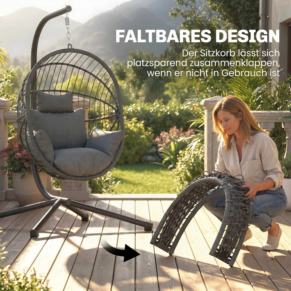 Aosom Pakabinama kėdė Egg Chair, su pagalvėle, pilka, 120 x 106 x 188 cm