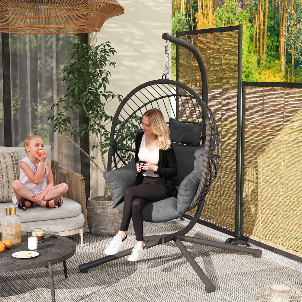 Aosom Pakabinama kėdė Egg Chair, su pagalvėle, pilka, 120 x 106 x 188 cm