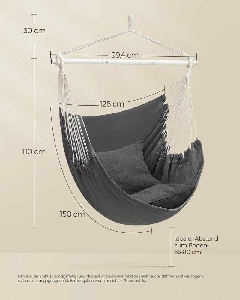 Koduva Pakabinama kėdė su 2 pagalvėlėmis ir metaline grandine, pilkai skalūno spalvos, 140 cm