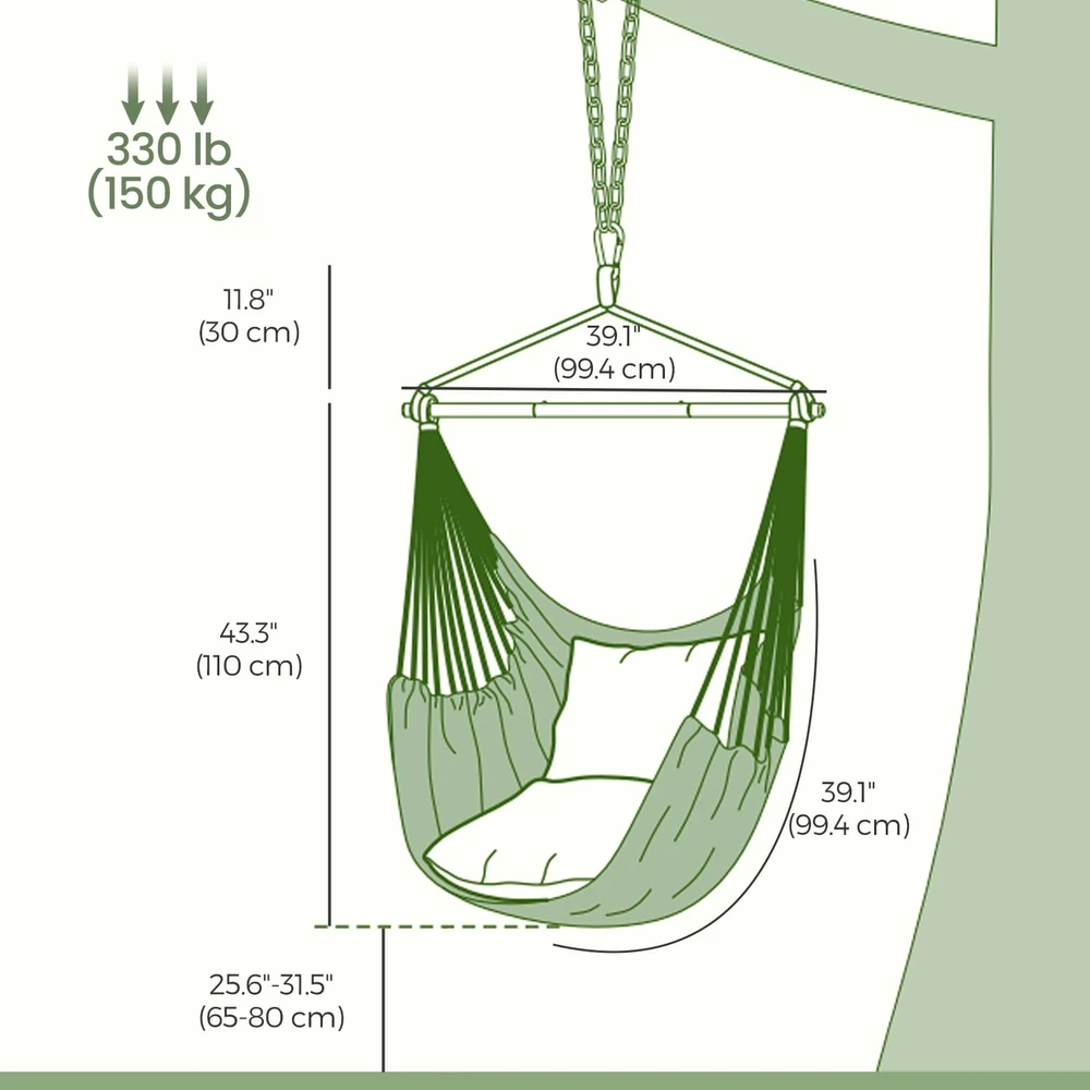 Koduva Pakabinama kėdė su 2 pagalvėlėmis, 140 cm, iki 150 kg, kreminės baltos spalvos