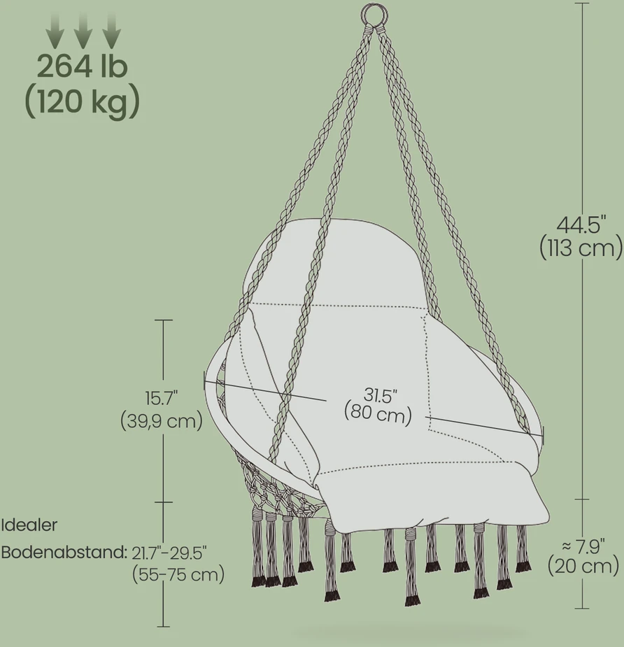 Koduva Pakabinama kėdė su pagalvėle, pilka, plienas, poliesteris ir medvilnė, iki 120 kg