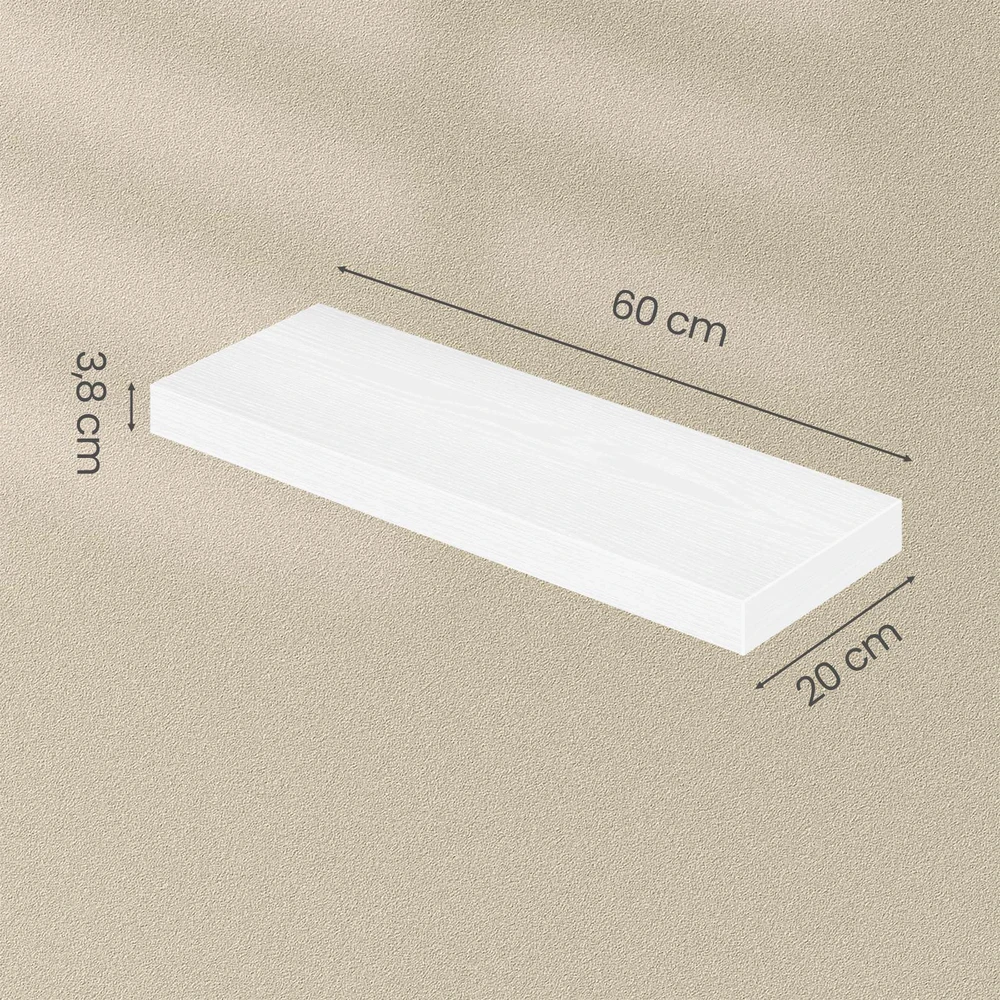 Koduva Pakabinama sieninė lentyna, balta, MDF ir plienas, 20 x 60 x 3,8 cm, iki 10 kg