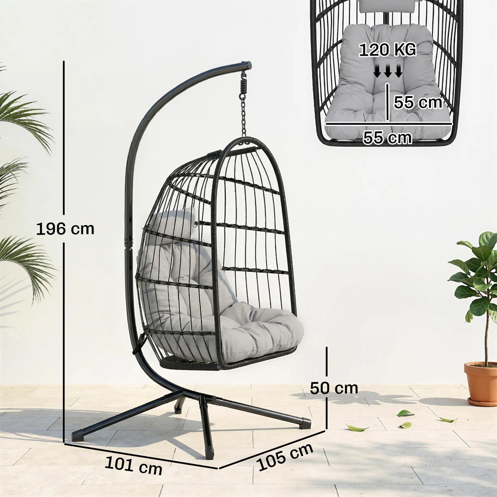 Aosom Pakabinamas krėslas su stovu, sulankstomas, juodas, šviesiai pilkas, 120 kg