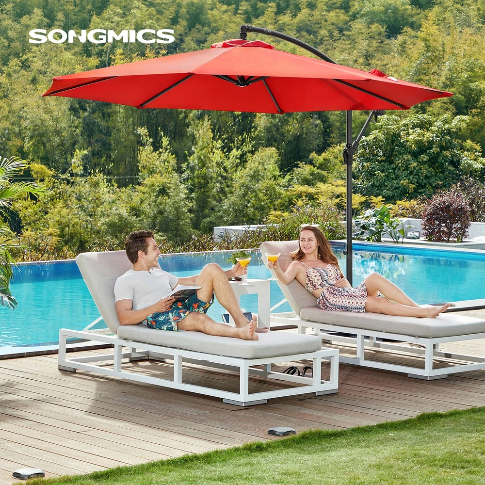 Songmics Pakabinamas sodo skėtis su stovu, Ø 300 cm, raudonas, metalas ir poliesteris