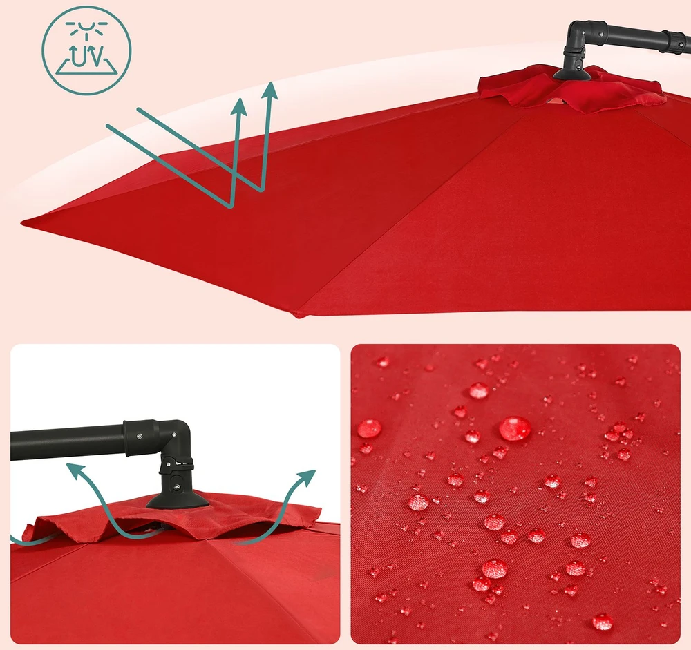 Songmics Pakabinamas sodo skėtis su stovu, Ø 300 cm, raudonas, metalas ir poliesteris