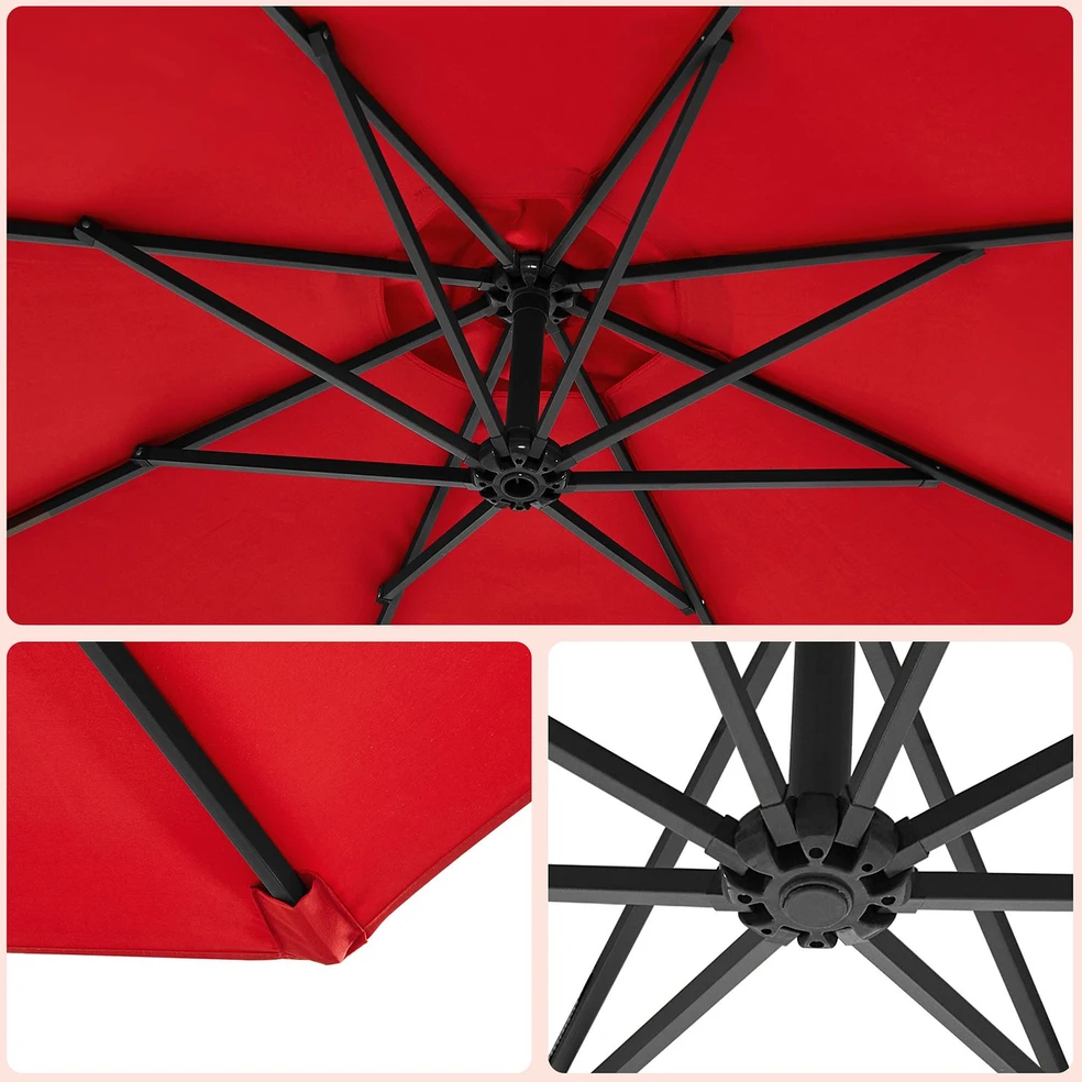 Songmics Pakabinamas sodo skėtis su stovu, Ø 300 cm, raudonas, metalas ir poliesteris