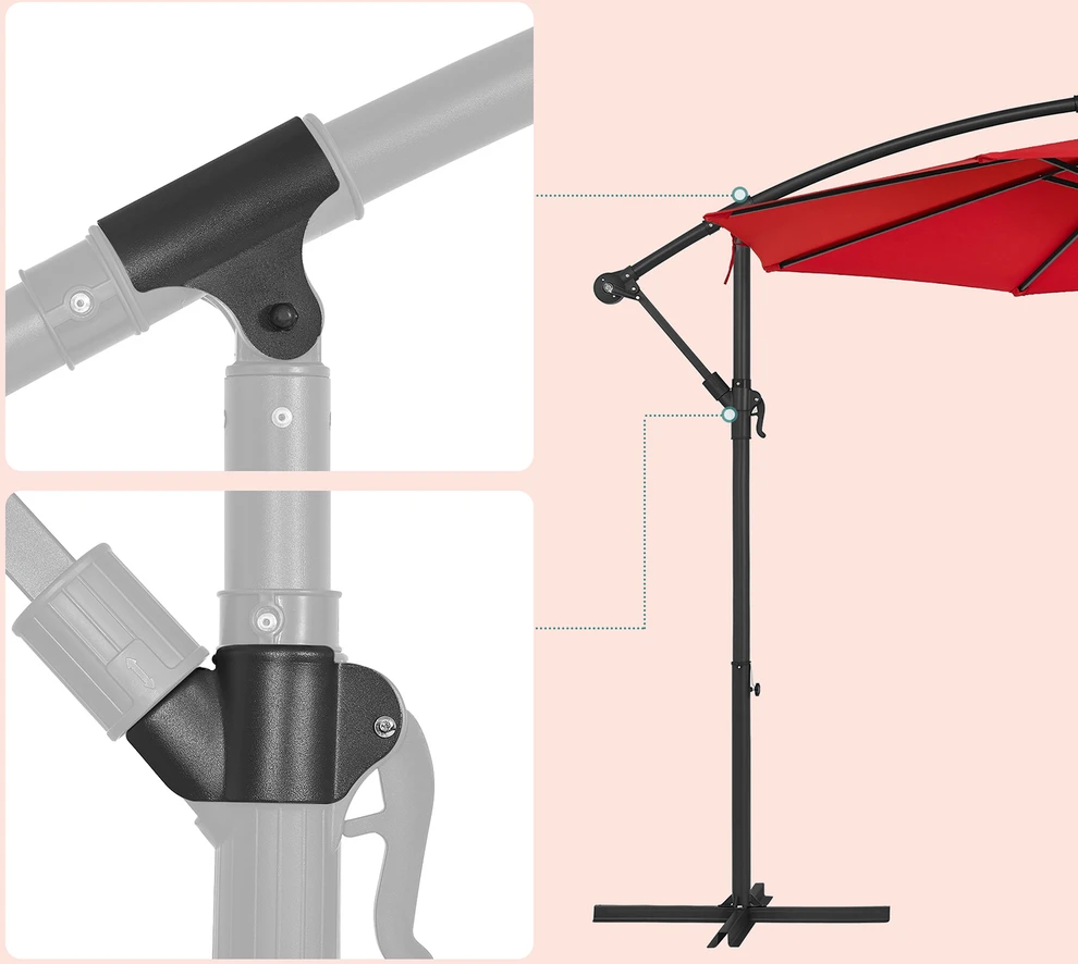 Songmics Pakabinamas sodo skėtis su stovu, Ø 300 cm, raudonas, metalas ir poliesteris
