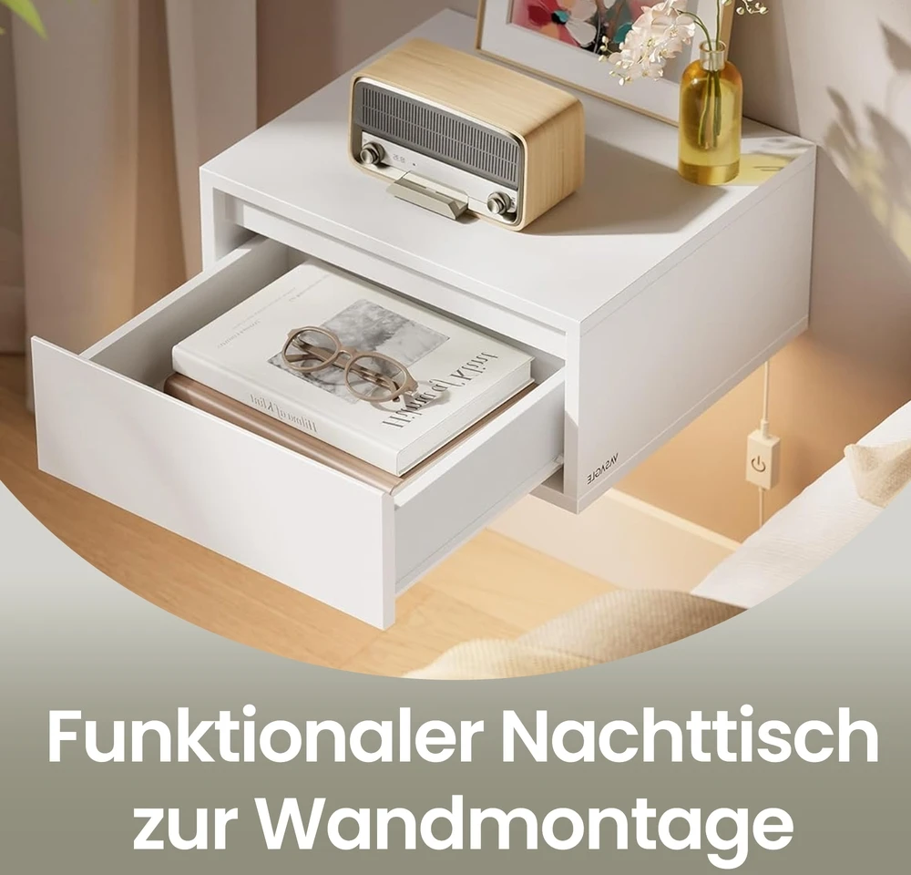Koduva Pakabinami naktiniai staliukai, 2 vnt., balti, su stalčiumi, 35,1 x 40,1 x 18,1 cm