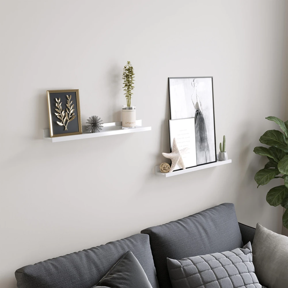 Songmics Pakabinamos sieninės lentynos, 2 vnt., baltos, E1 MDF, 60 x 10 cm
