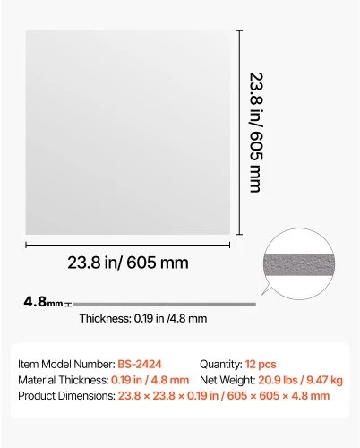 VEVOR Pakabinamų lubų plokštės BS-2424, 605 x 605 mm, baltos, PVC, 12 vnt.