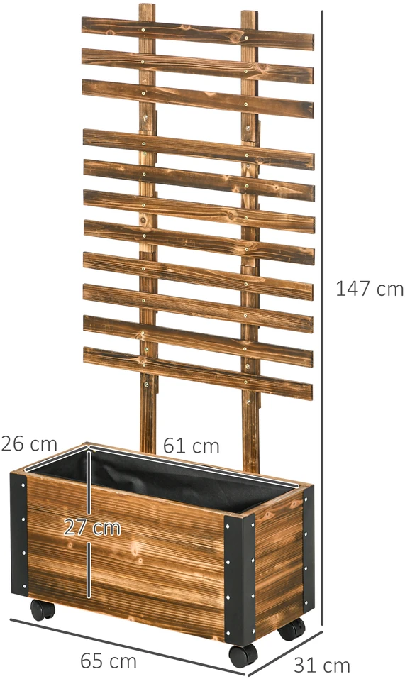 Aosom Pakelta lysvė su atrama vijokliniams augalams, 4 ratukai, impregnuota tvirta eglės mediena, 65 x 31 x 147 cm, juoda + ruda
