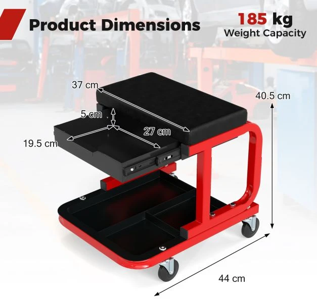 Promotion Pamuštas Mechaniko Kėdė su Stalčiumi ir Ratukais Juoda