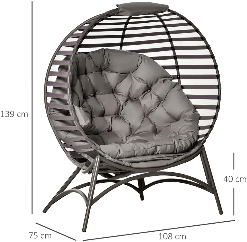 Aosom Papasan kėdė sodo, smėlio rudos spalvos, plienas, 118 x 75 x 139 cm
