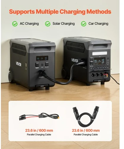 VEVOR Papildoma baterija nešiojamai elektros stočiai QX3600, 3840 Wh, juoda / pilka, 61 x 29 x 46 cm