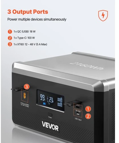 VEVOR Papildoma baterija nešiojamai maitinimo stočiai Q2400BP, 2160 Wh, juoda/pilka, 39 x 27 x 20 cm