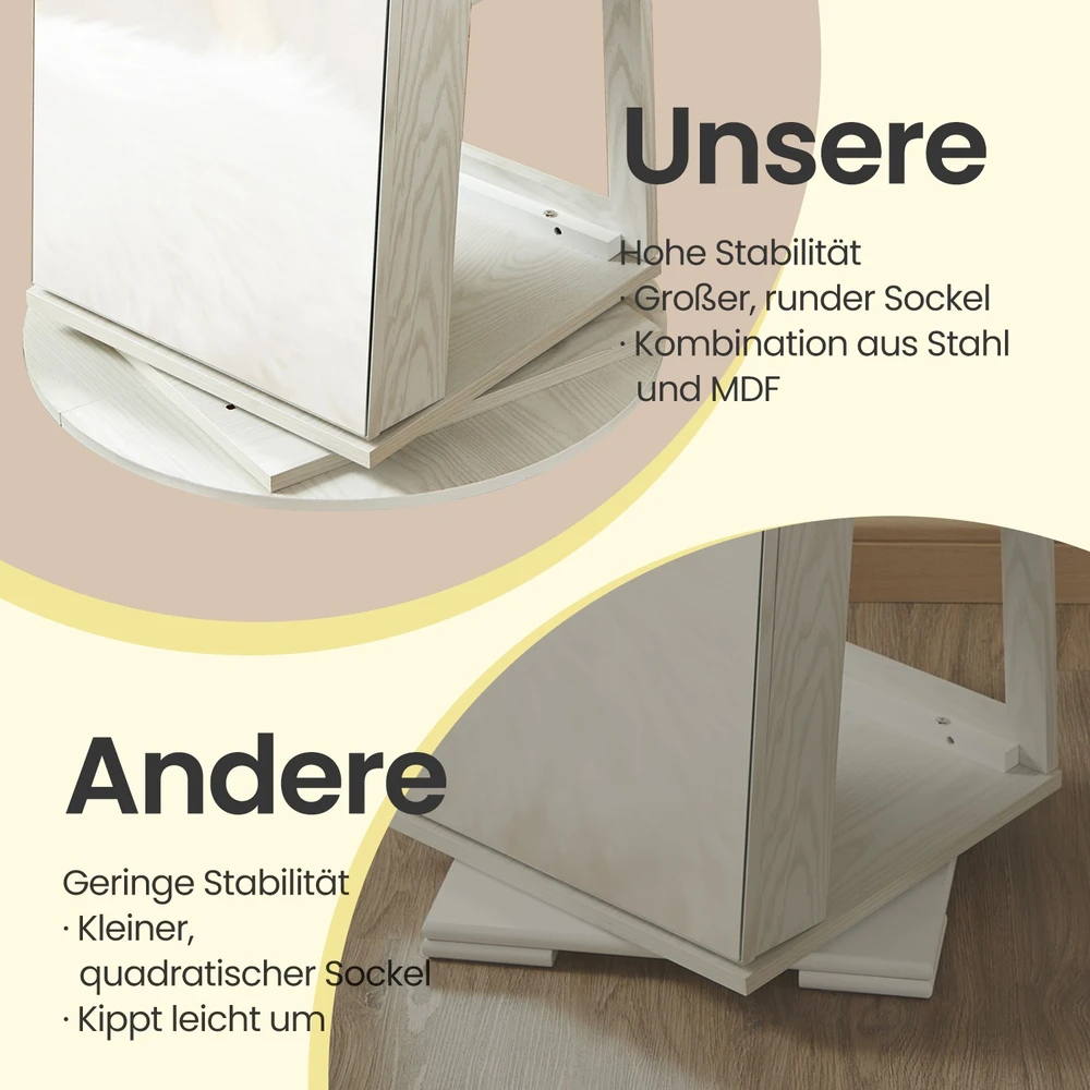 Koduva Papuošalų spintelė su berėmiu viso ūgio veidrodžiu, pasukama 360°, balta, 54,5 x 54,5 x 162 cm