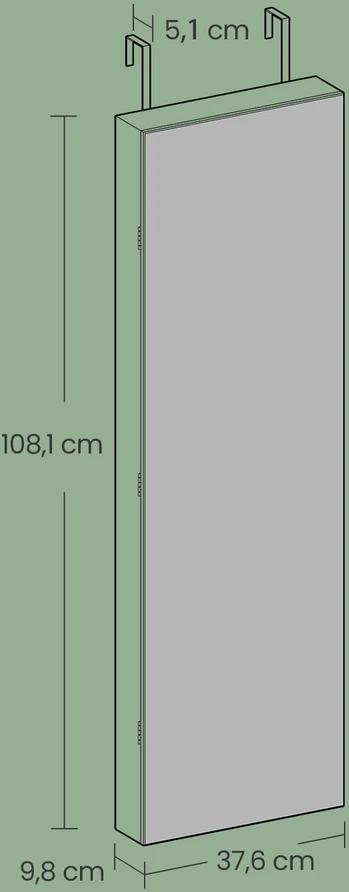 Koduva Papuošalų spintelė su LED apšvietimu ir veidrodžiu, rakinama, balta, 9,8 x 37,6 x 108,1 cm