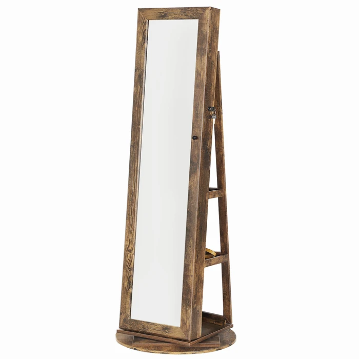 Koduva Papuošalų spintelė su veidrodžiu, pasukama 360°, vintažinės rudos spalvos, 54 x 54 x 161 cm