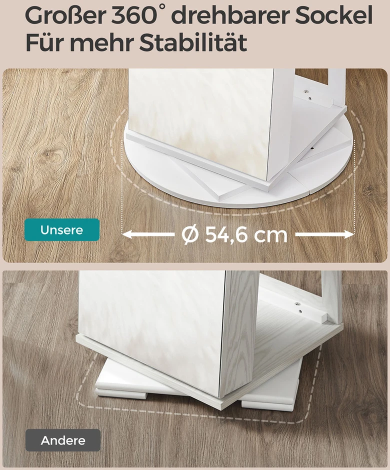 Songmics Papuošalų spintelė su veidrodžiu, 360° pasukama, rakinama, balta su medžio raštu, 162 cm