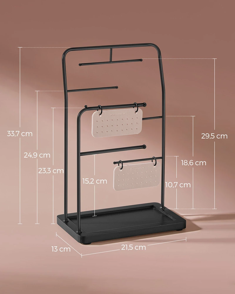 Koduva Papuošalų stovas iš metalo, juodas, 13 x 21,5 x 33,7 cm, su 6 kabinimo strypais