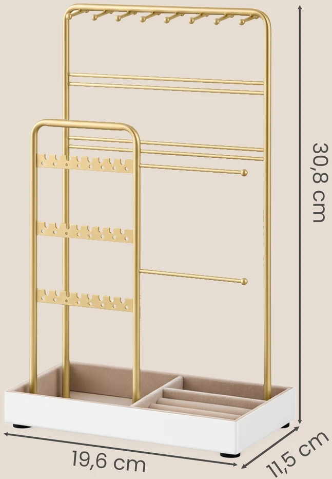Koduva Papuošalų stovas su metaliniu rėmu ir aksomine dėkle, 11,5 x 19,6 x 30,8 cm, aukso spalvos
