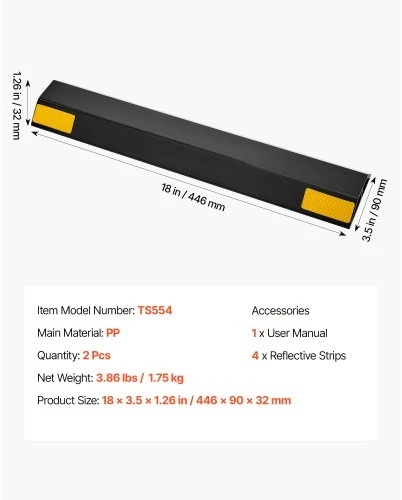 VEVOR Parkavimo ribotuvas TS554, 2 vnt., PP, 45 x 9 x 3 cm