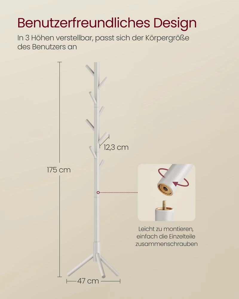 Koduva Pastatoma drabužių kabykla medžio formos, iš medžio masyvo, 47 x 47 x 175 cm, kapučino smėlio