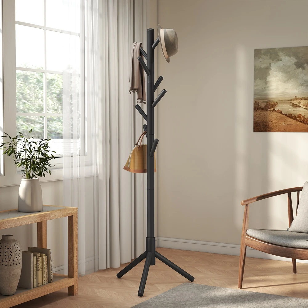 Koduva Pastatoma drabužių kabykla medžio formos, kaučiukmedžio, 8 kabliukai, 47 x 47 x 175 cm, juoda