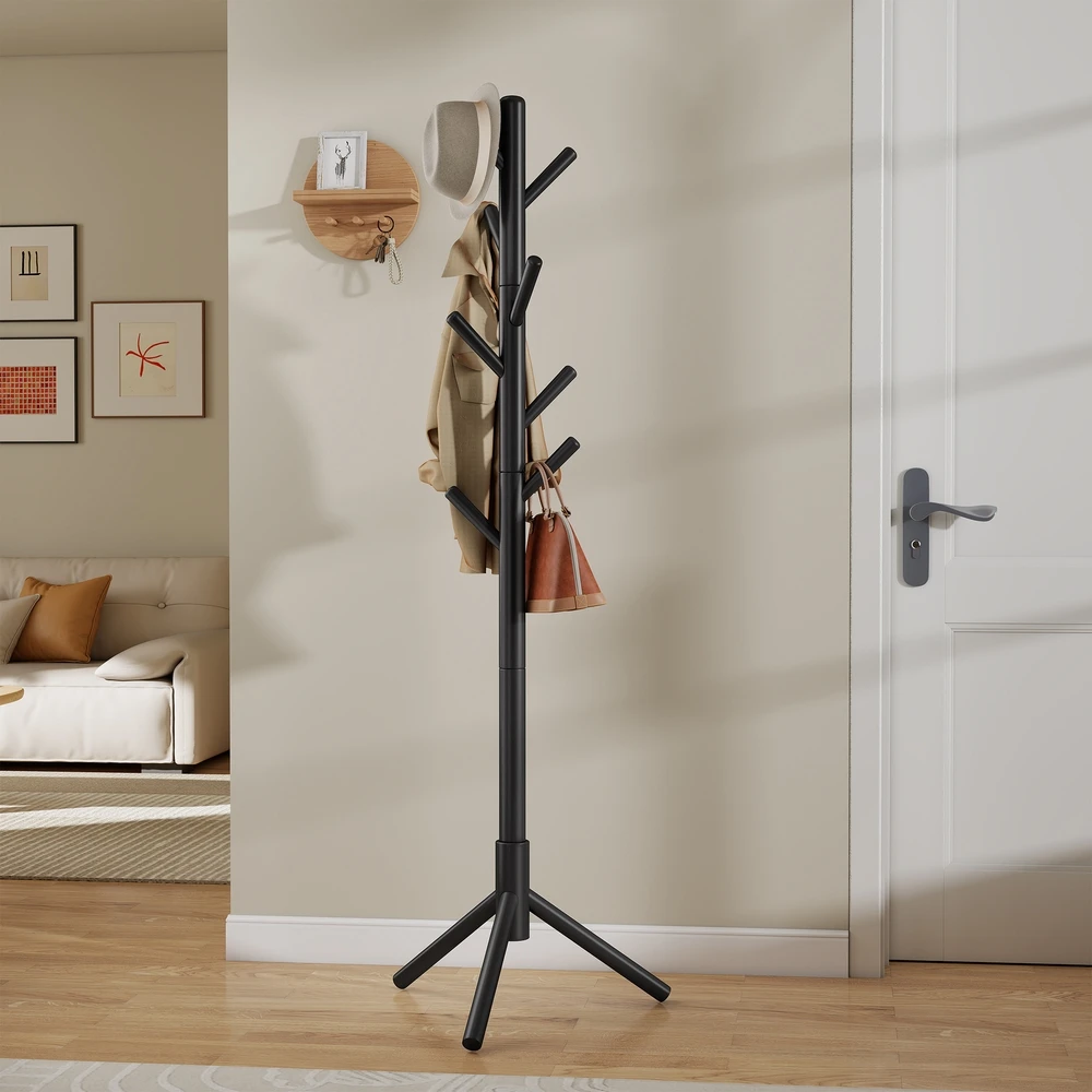 Koduva Pastatoma drabužių kabykla medžio formos, kaučiukmedžio, 8 kabliukai, 47 x 47 x 175 cm, juoda