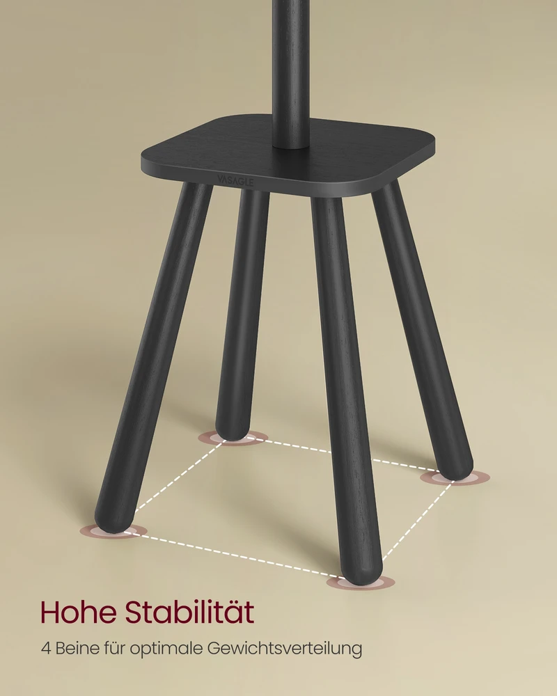 Koduva Pastatoma drabužių kabykla su 8 kabliukais ir lentynėle, 33,6 x 33,6 x 175,8 cm, juoda