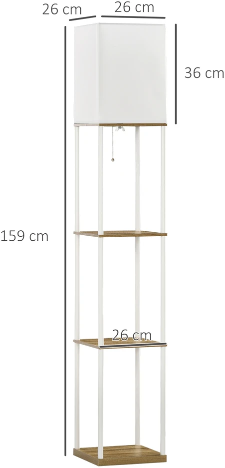 Aosom Pastatoma grindų lempa su lentynomis, baltos ir rudos spalvos, 26 x 26 x 159 cm