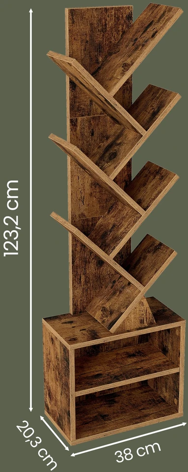 Koduva Pastatoma knygų lentyna medžio formos, ruda, medžio drožlių plokštė, 20,3 x 38 x 123,2 cm