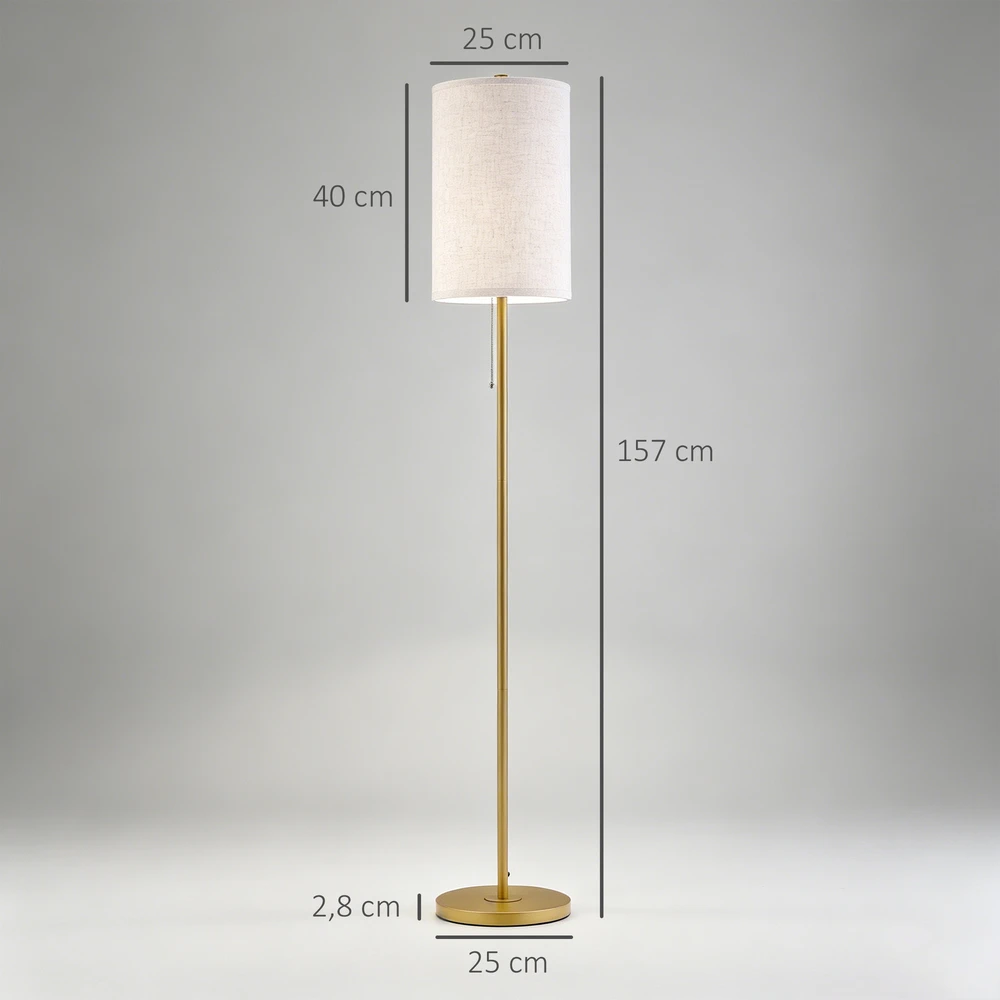 Aosom Pastatoma lempa, plieno rėmas, audinio gaubtas, aukso ir kreminės baltos spalvos, 25,5 x 25,5 x 157 cm