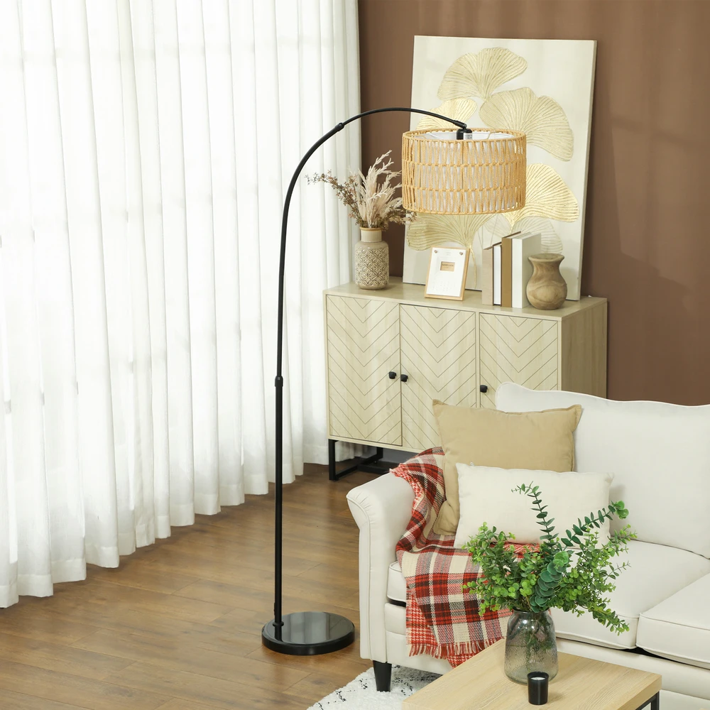 Aosom Pastatoma lempa su kanapių virvės gaubtu, reguliuojamo aukščio, juoda, 93 x 34 x 144-175 cm