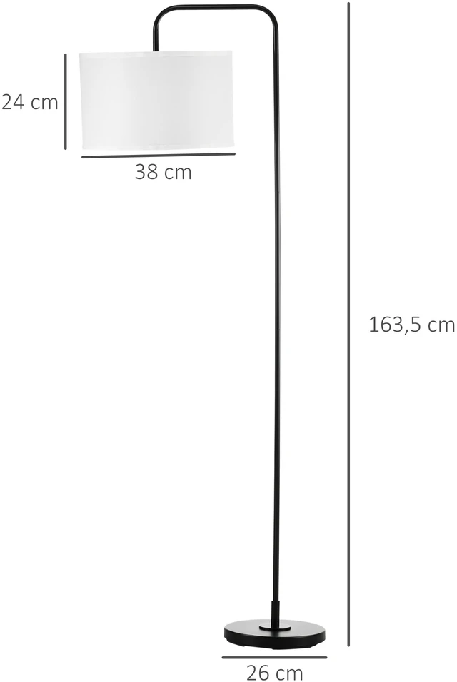 Aosom Pastatoma lempa su kojiniu jungikliu, baltai juoda, plienas, 64 x 38 x 163,5 cm