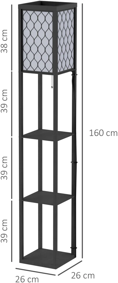 Aosom Pastatoma lempa su lentyna, juoda, 26 x 26 x 160 cm, E27