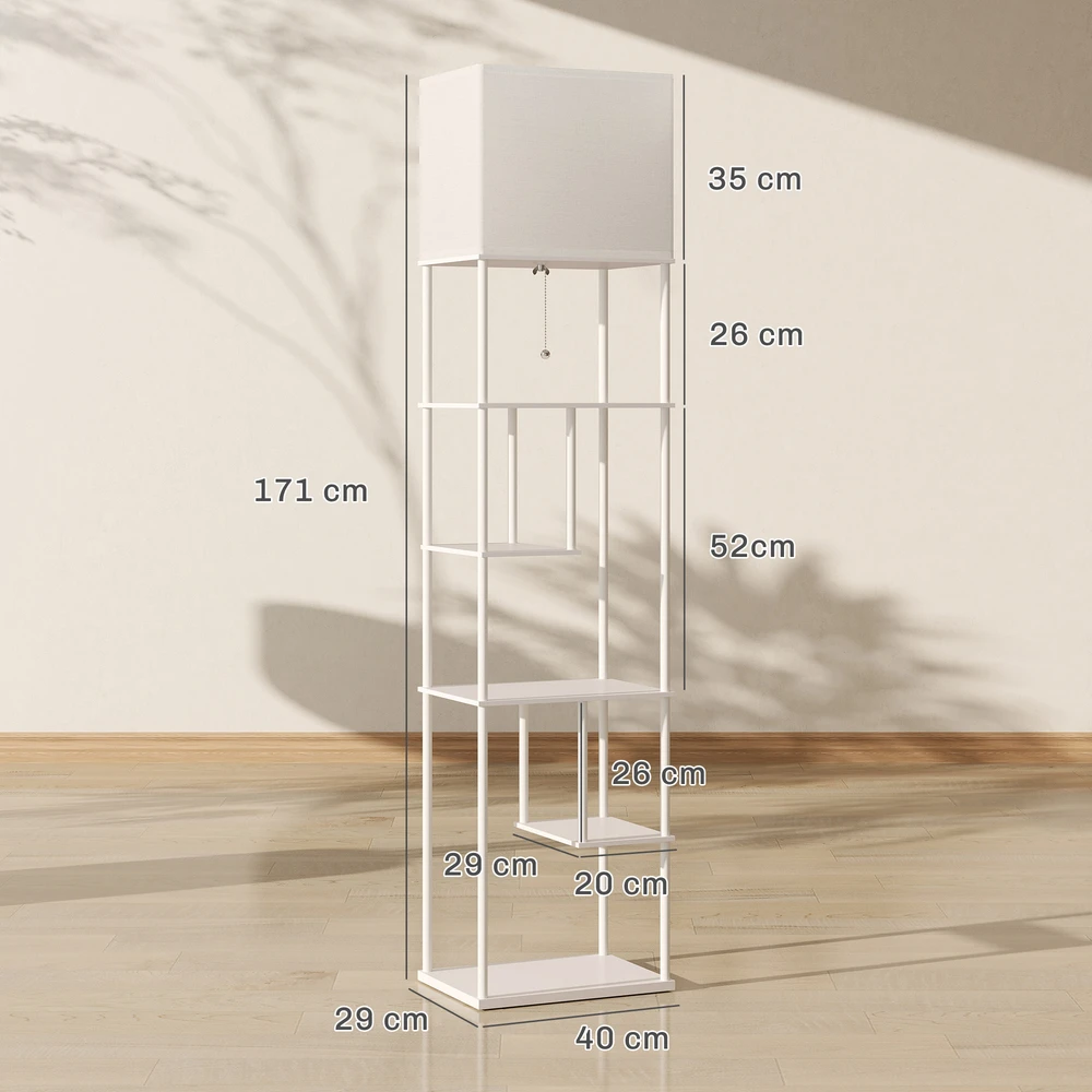 Aosom Pastatoma lempa su lentynomis, balta, 40 x 29 x 171 cm