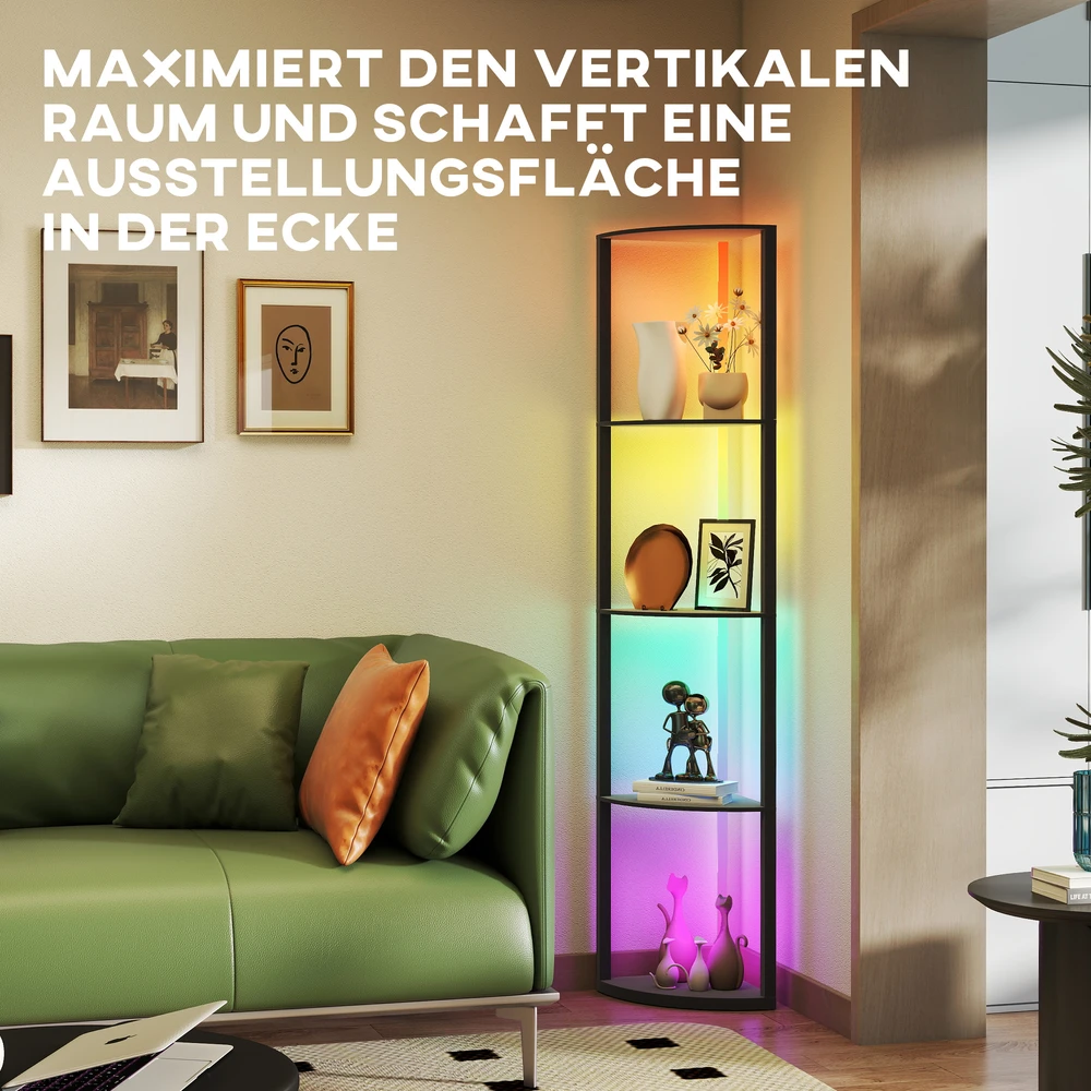 Aosom Pastatoma lempa su lentynomis, juoda, MDF, 42 x 29,5 x 163 cm