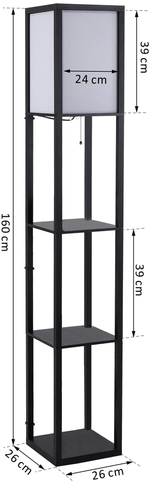 Aosom Pastatoma lempa su lentynomis, juoda ir balta, MDF, 26 x 26 x 160 cm