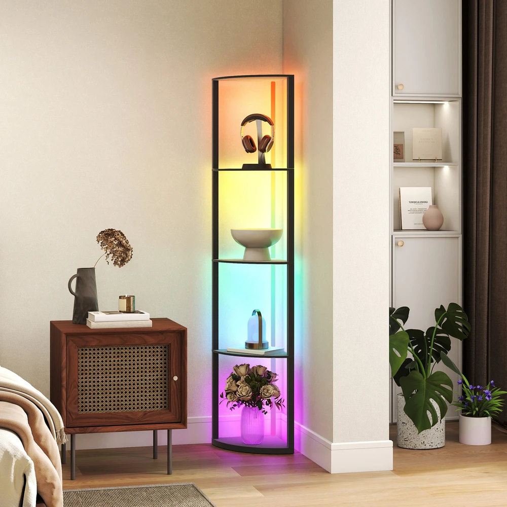 Aosom Pastatoma lempa su lentynomis, juoda, MDF, 42 x 29,5 x 163 cm