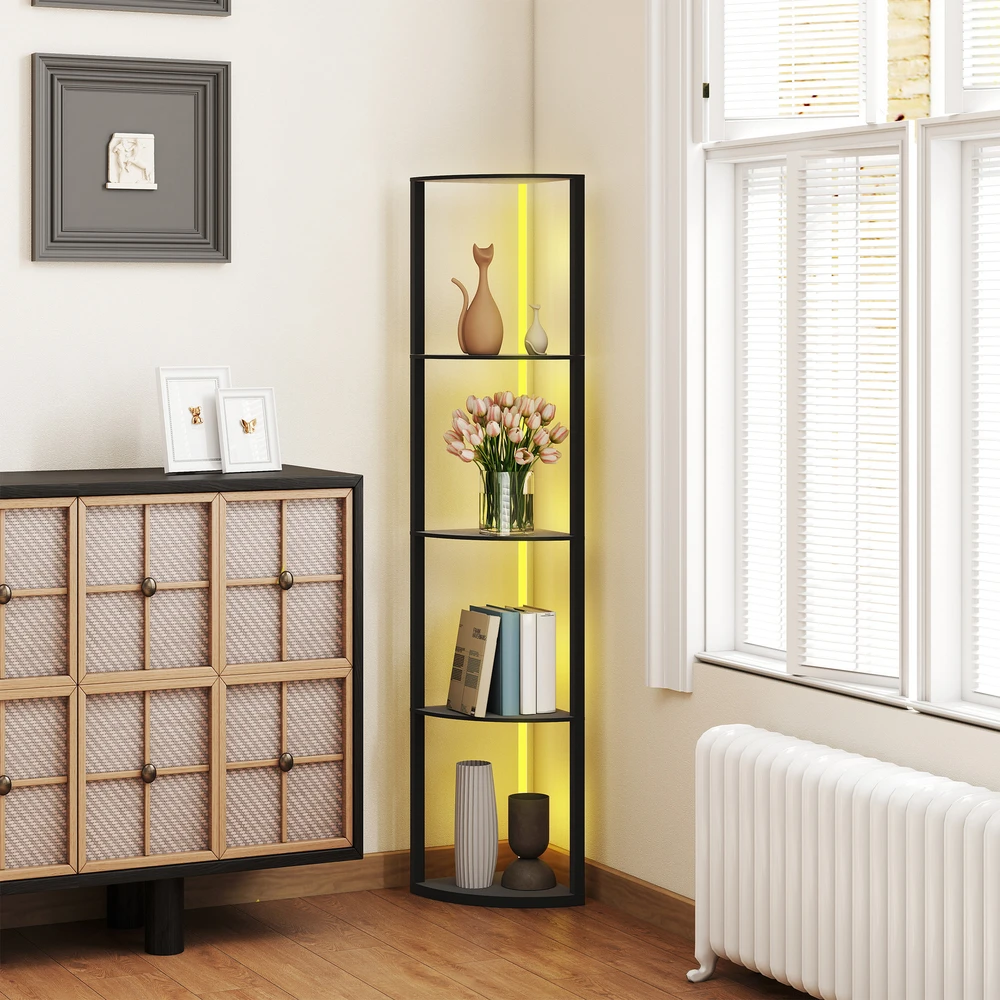 Aosom Pastatoma lempa su lentynomis, juoda, MDF, 42 x 29,5 x 163 cm