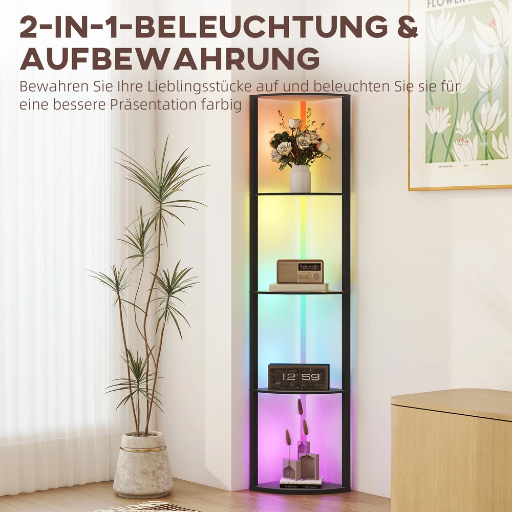 Aosom Pastatoma lempa su lentynomis, juoda, MDF, 42 x 29,5 x 163 cm